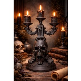 Gótikus Koponya Háromágú Gyertyatartó