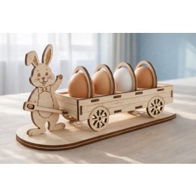   Húsvéti Nyuszi Tojásszállító Kocsi – Fa Dekoráció 4 Tojástartóval